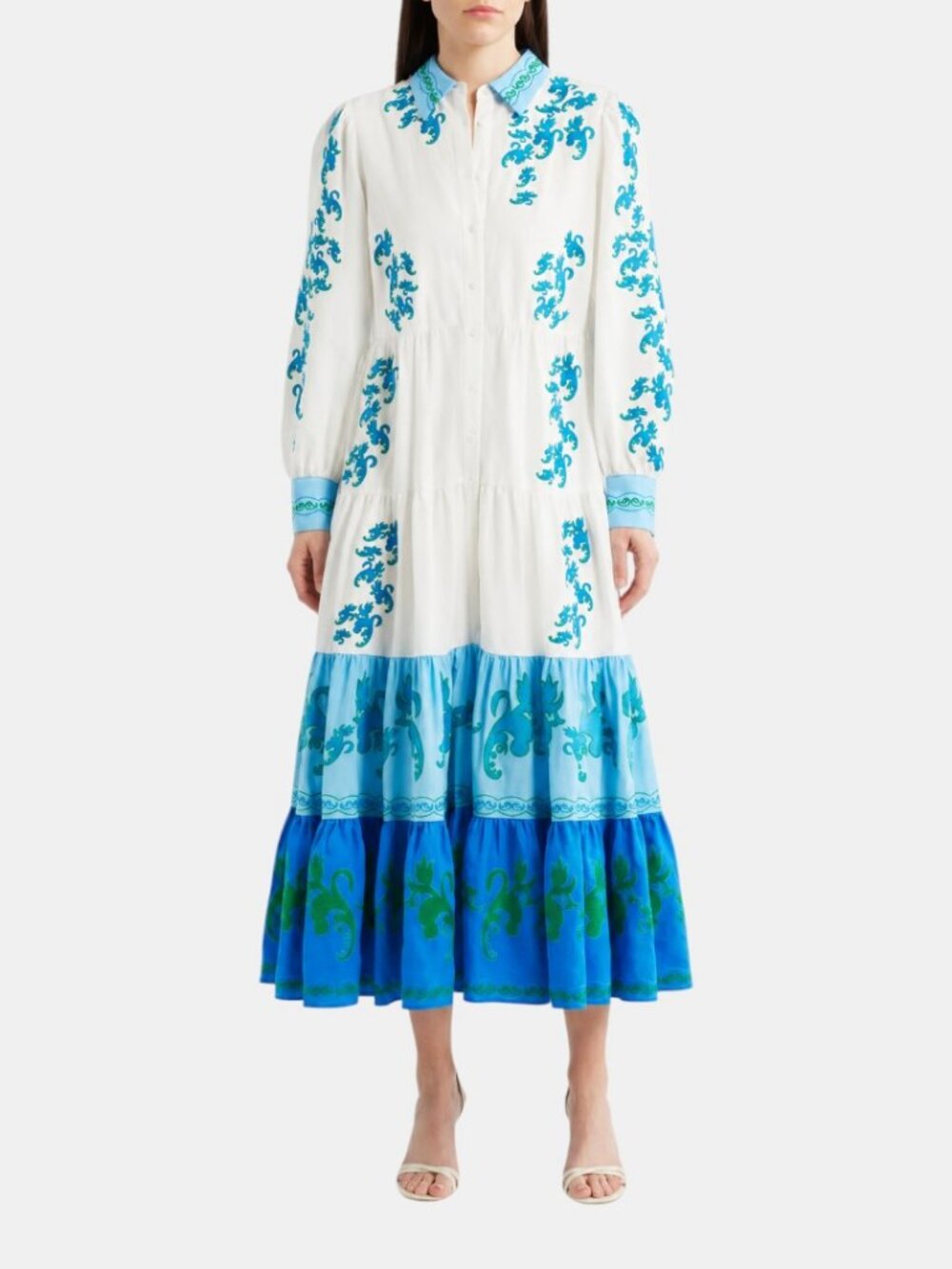 ELIE TAHARI THE CLEO FLORAL EMBROIDERED MAXI SHIRTDRESS NWOT SIZE M
